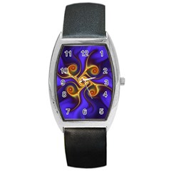 Fractal Neon Blue Bright Fantasy Barrel Style Metal Watch by Wegoenart