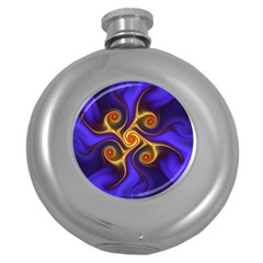 Fractal Neon Blue Bright Fantasy Round Hip Flask (5 Oz) by Wegoenart