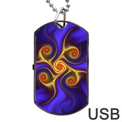 Fractal Neon Blue Bright Fantasy Dog Tag Usb Flash (one Side) by Wegoenart