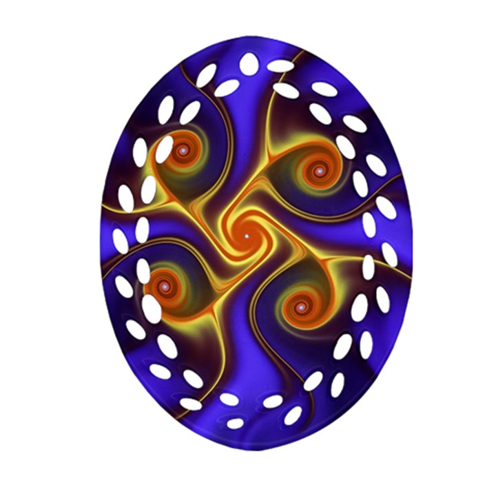 Fractal Neon Blue Bright Fantasy Ornament (Oval Filigree)