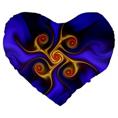 Fractal Neon Blue Bright Fantasy Large 19  Premium Heart Shape Cushions by Wegoenart