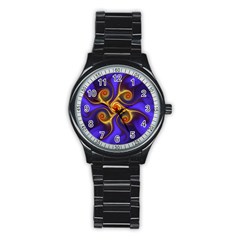 Fractal Neon Blue Bright Fantasy Stainless Steel Round Watch by Wegoenart