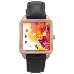 Paint Splash Paint Splatter Design Rose Gold Leather Watch  by Wegoenart