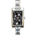 Black And White Floral Fractal Rectangle Italian Charm Watch Front