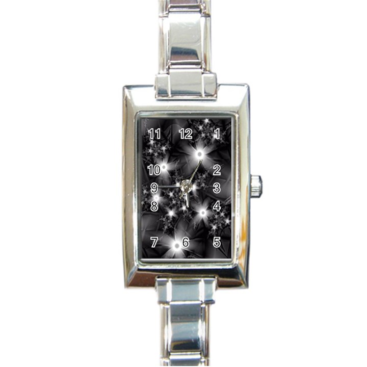 Black And White Floral Fractal Rectangle Italian Charm Watch