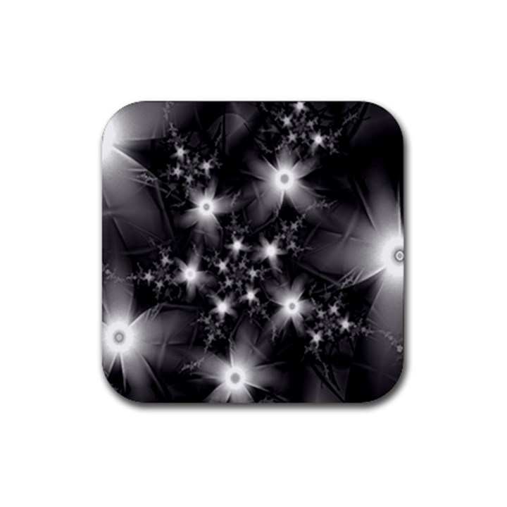 Black And White Floral Fractal Rubber Coaster (Square) 