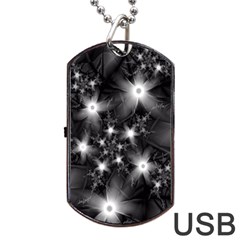 Black And White Floral Fractal Dog Tag Usb Flash (one Side) by Wegoenart