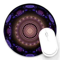 Fractal Neon Blue Energy Fantasy Round Mousepads by Wegoenart