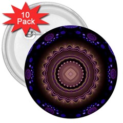 Fractal Neon Blue Energy Fantasy 3  Buttons (10 Pack)  by Wegoenart