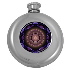 Fractal Neon Blue Energy Fantasy Round Hip Flask (5 Oz) by Wegoenart