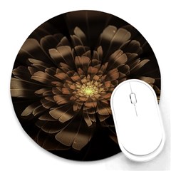 Fractal Flower Floral Bloom Brown Round Mousepads by Wegoenart