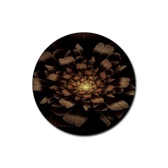 Fractal Flower Floral Bloom Brown Rubber Coaster (round)  by Wegoenart