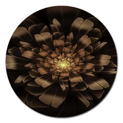 Fractal Flower Floral Bloom Brown Magnet 5  (round) by Wegoenart