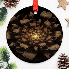 Fractal Flower Floral Bloom Brown Round Ornament (two Sides) by Wegoenart