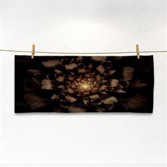 Fractal Flower Floral Bloom Brown Hand Towel by Wegoenart