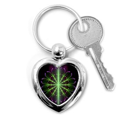 Fractal Purple Lime Pattern Key Chains (heart)  by Wegoenart