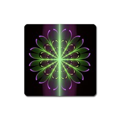 Fractal Purple Lime Pattern Square Magnet by Wegoenart