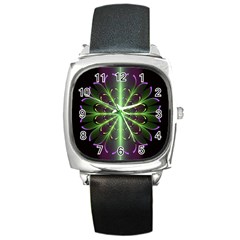 Fractal Purple Lime Pattern Square Metal Watch by Wegoenart