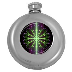 Fractal Purple Lime Pattern Round Hip Flask (5 Oz) by Wegoenart