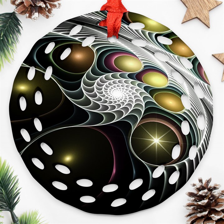 Fractal Bulbs Fantasy Curve Round Filigree Ornament (Two Sides)