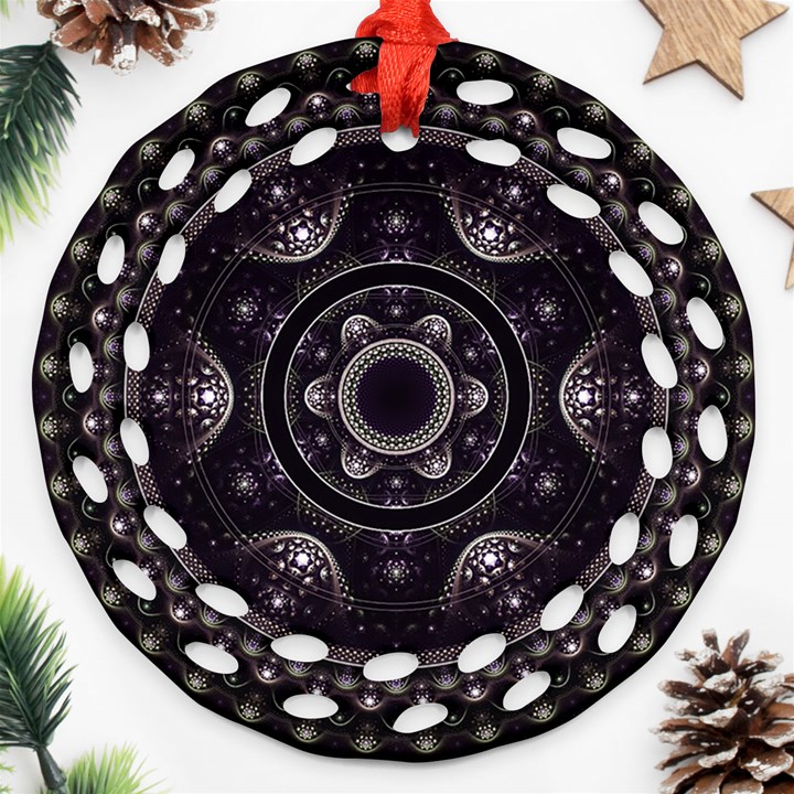 Fractal Mandala Circles Purple Round Filigree Ornament (Two Sides)