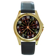 Fractal Colorful Pattern Texture Round Gold Metal Watch by Wegoenart