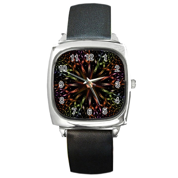 Fractal Colorful Pattern Texture Square Metal Watch