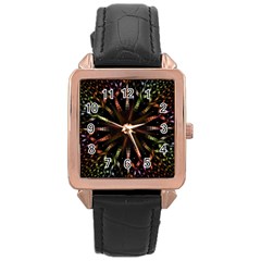 Fractal Colorful Pattern Texture Rose Gold Leather Watch  by Wegoenart