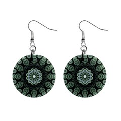 Fractal Green Lace Pattern Circle Mini Button Earrings by Wegoenart