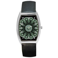 Fractal Green Lace Pattern Circle Barrel Style Metal Watch by Wegoenart