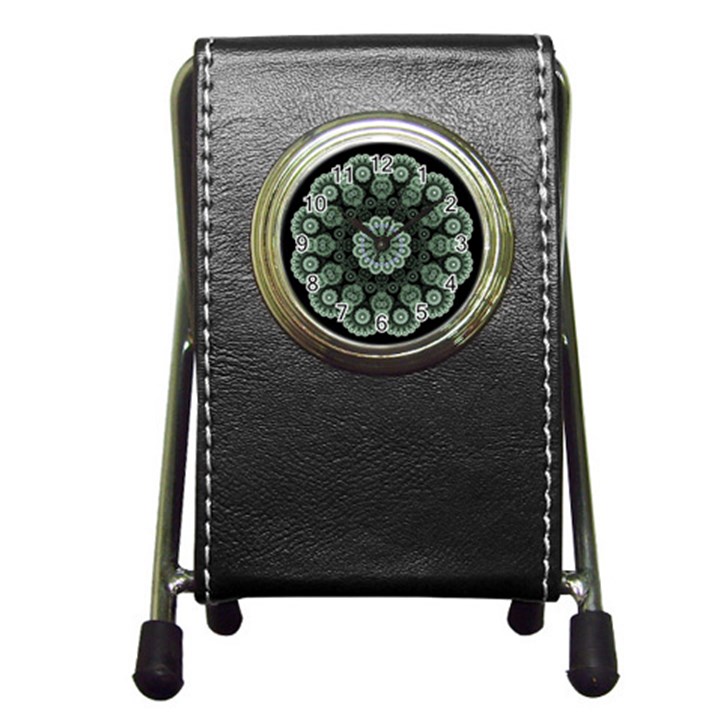 Fractal Green Lace Pattern Circle Pen Holder Desk Clock