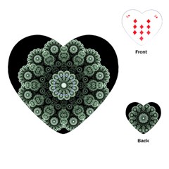 Fractal Green Lace Pattern Circle Playing Cards (heart) by Wegoenart