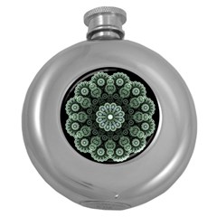 Fractal Green Lace Pattern Circle Round Hip Flask (5 Oz) by Wegoenart