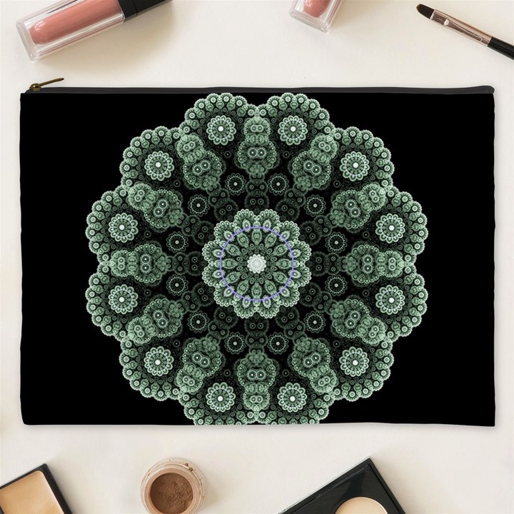 Fractal Green Lace Pattern Circle Cosmetic Bag (XXXL)