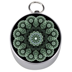 Fractal Green Lace Pattern Circle Silver Compasses by Wegoenart