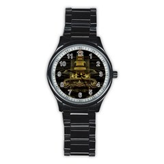 Fractal City Geometry Lights Night Stainless Steel Round Watch by Wegoenart