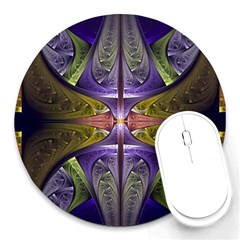 Fractal Blue Tin Pattern Texture Round Mousepads by Wegoenart