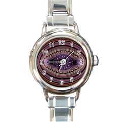 Fractal Pink Eye Fantasy Pattern Round Italian Charm Watch by Wegoenart