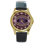 Fractal Pink Eye Fantasy Pattern Round Gold Metal Watch Front