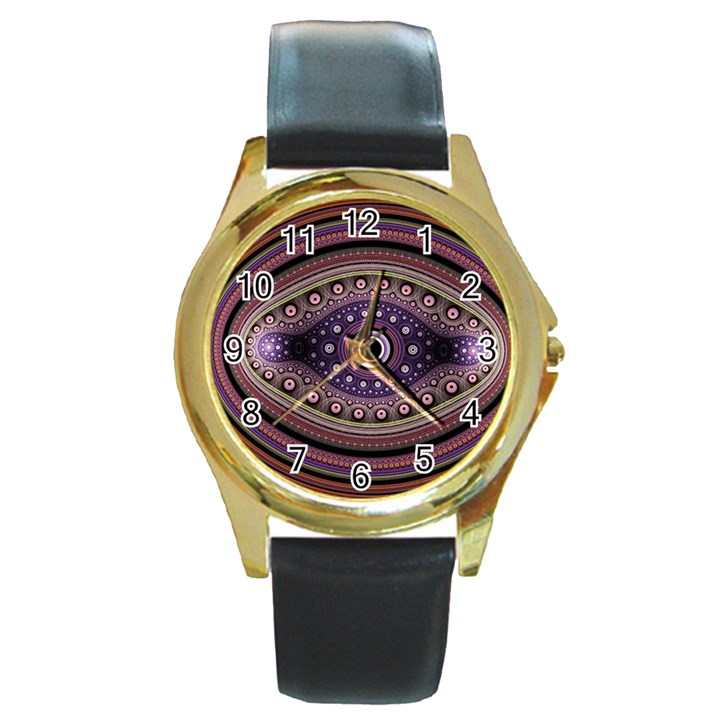 Fractal Pink Eye Fantasy Pattern Round Gold Metal Watch