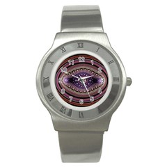 Fractal Pink Eye Fantasy Pattern Stainless Steel Watch by Wegoenart