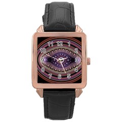 Fractal Pink Eye Fantasy Pattern Rose Gold Leather Watch  by Wegoenart