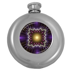 Fractal Rays Geometry Space Glow Round Hip Flask (5 Oz) by Wegoenart