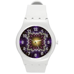 Fractal Rays Geometry Space Glow Round Plastic Sport Watch (m) by Wegoenart