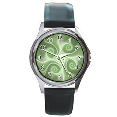 Fractal Green White St Patricks Day Round Metal Watch by Wegoenart