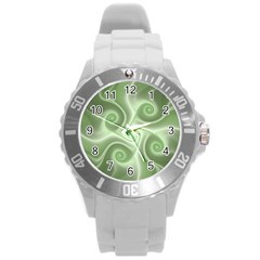 Fractal Green White St Patricks Day Round Plastic Sport Watch (l) by Wegoenart