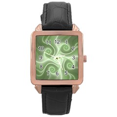 Fractal Green White St Patricks Day Rose Gold Leather Watch  by Wegoenart