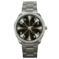 Fractal Silver Waves Texture Sport Metal Watch by Wegoenart