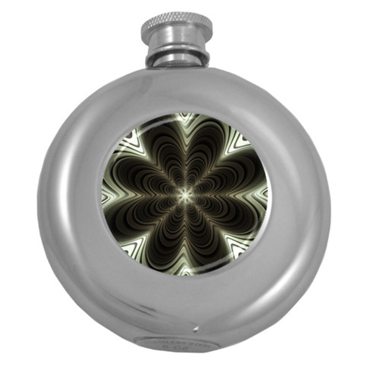 Fractal Silver Waves Texture Round Hip Flask (5 oz)