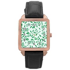 Leaves Foliage Green Wallpaper Rose Gold Leather Watch  by Wegoenart